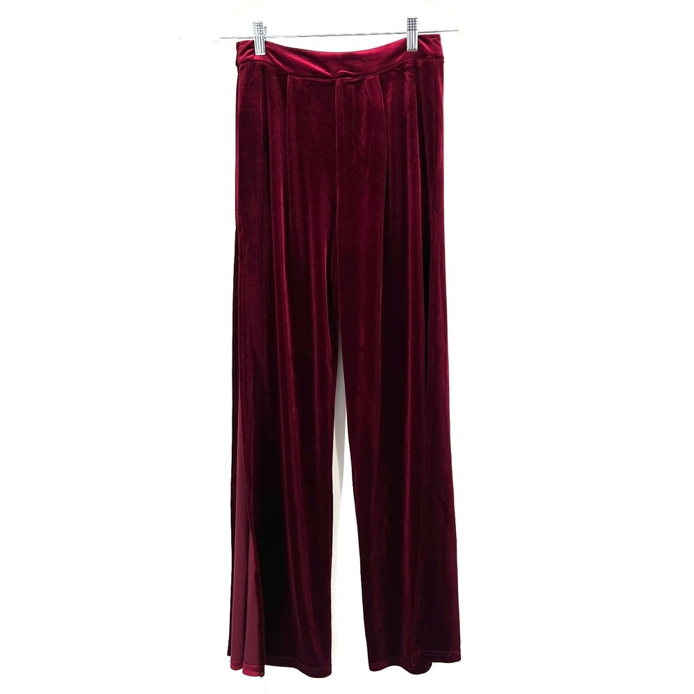 Hot & Delicious dark cranberry high rise pleated wide leg velour velvet pants S